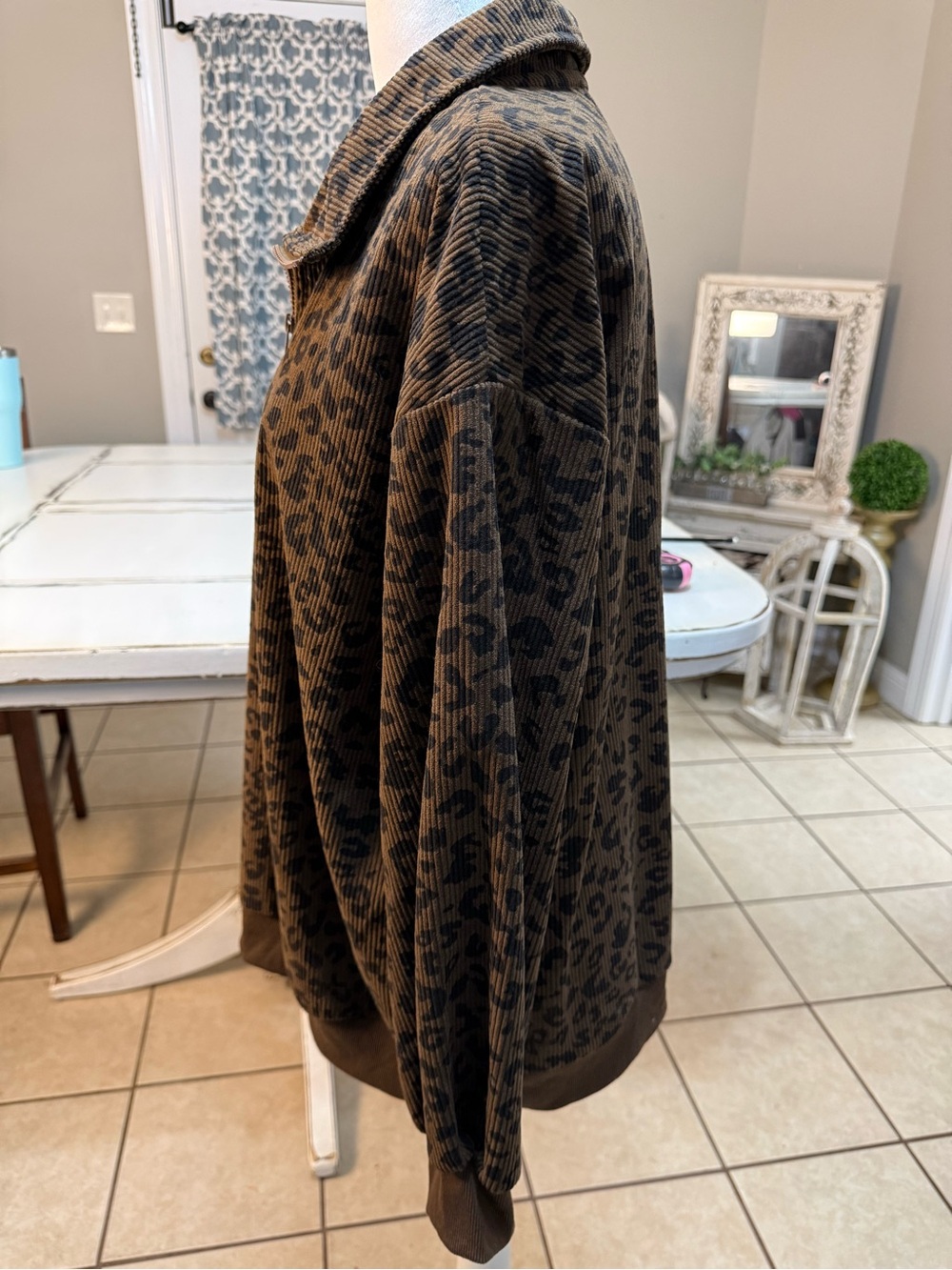 Boho oversized Leopard Print Quarter-Zip Pullover Size Large - Picture 7 of 15